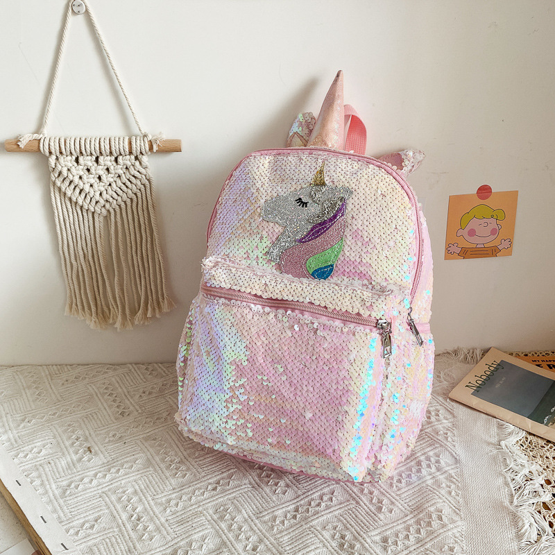 Fashion Backpack Women - 스팽글 유니콘 백팩 핑크 샤이니 경량