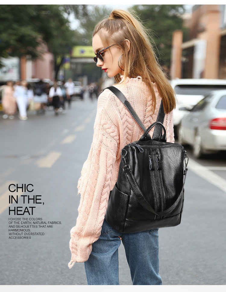 Mini Backpack Purse - 여성 부드러운 가죽 배낭 학교 블랙