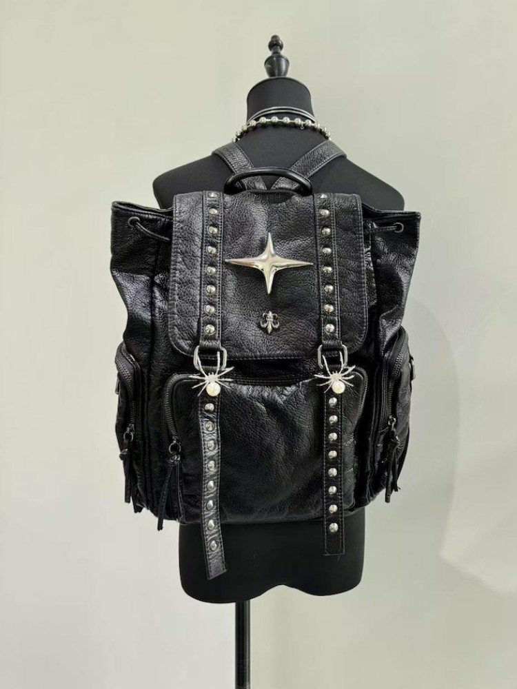 Leather Backpack Vintage - 고딕 펑크 PU 가죽 숄더 백