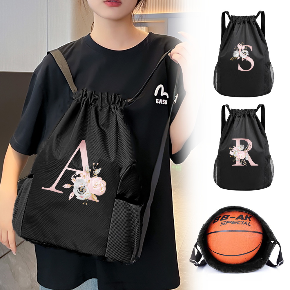 Drawstring Gym Bag - 검정색 드로스트링 가방, 체육관 배낭, 방수