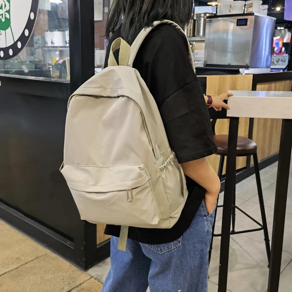 School Backpack Teen - 솔리드 컬러 나일론 프레피 백팩 한국