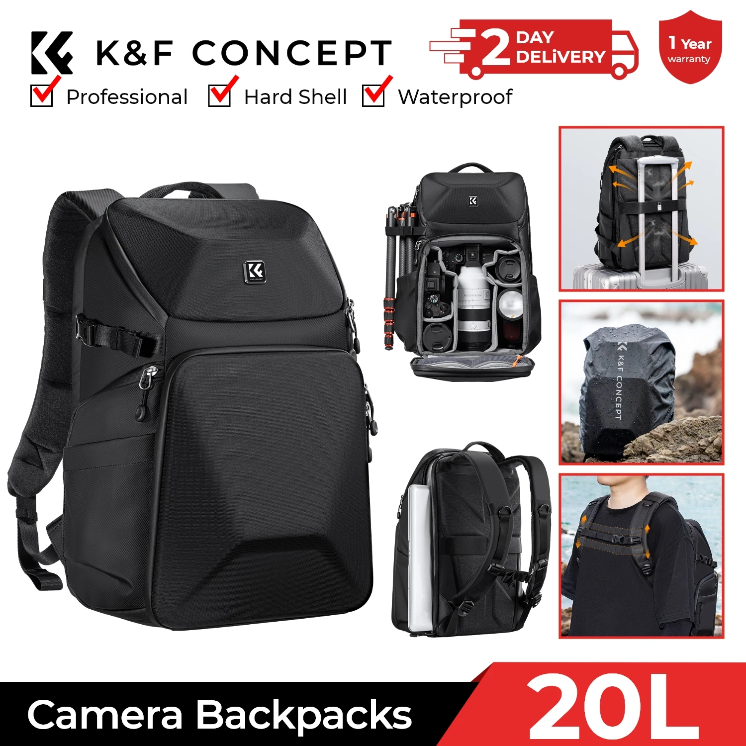K&F CONCEPT 20L 카메라 백팩 방수 전면 하 - Laptop Backpack 15.6 리뷰 및 가격