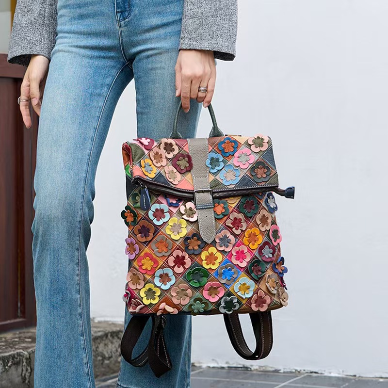 빈티지 여성 정품 가죽 백팩 꽃무늬 리얼 소가죽 숄더백 - Fashion Backpack Women 리뷰 및 가격
