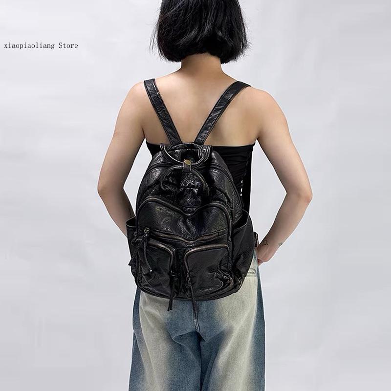 럭셔리 소프트 워시드 PU 가죽 백팩 트렌드 대학 가방 - Leather Backpack Vintage 리뷰 및 가격
