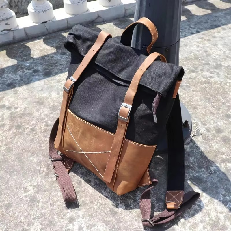 패션 남성 백팩 왁스 캔버스 소가죽 가죽 백팩 대용량  - Leather Backpack Vintage 리뷰 및 가격