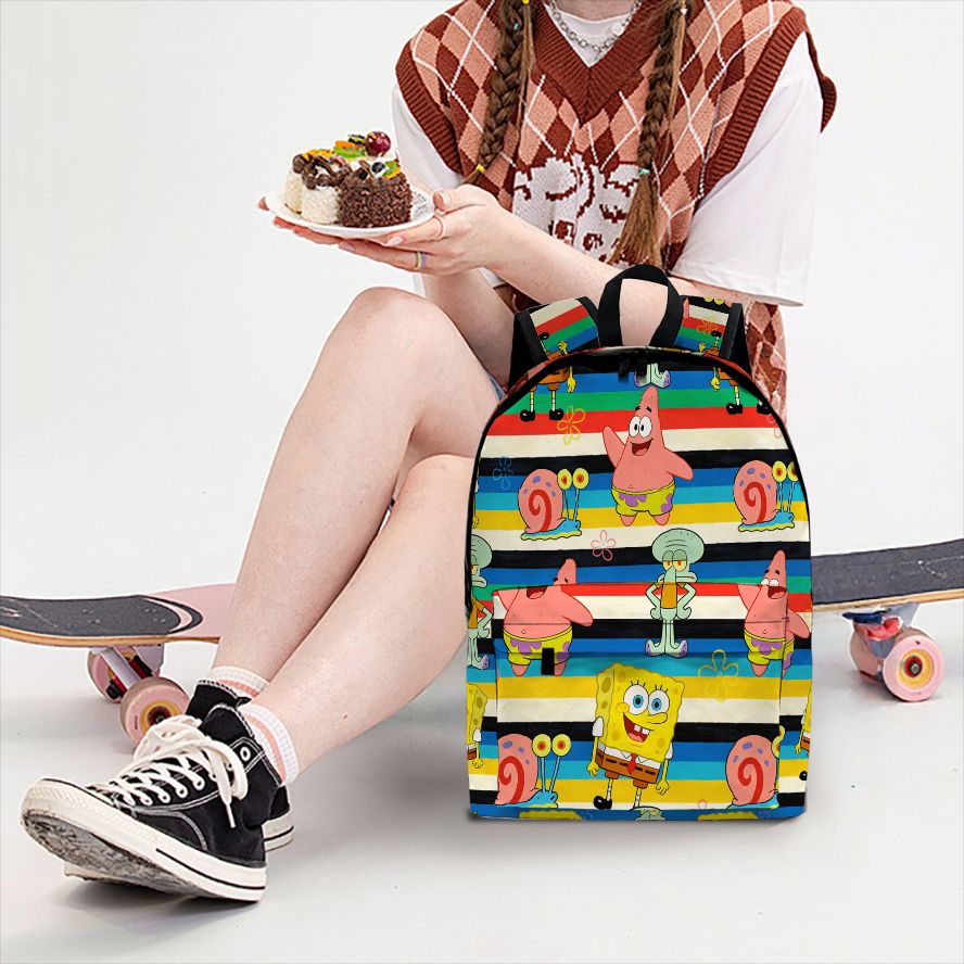 스폰지밥 스퀘어팬츠 스트라이프 프린트 백팩, 노트북 수 - School Backpack Teen 리뷰 및 가격