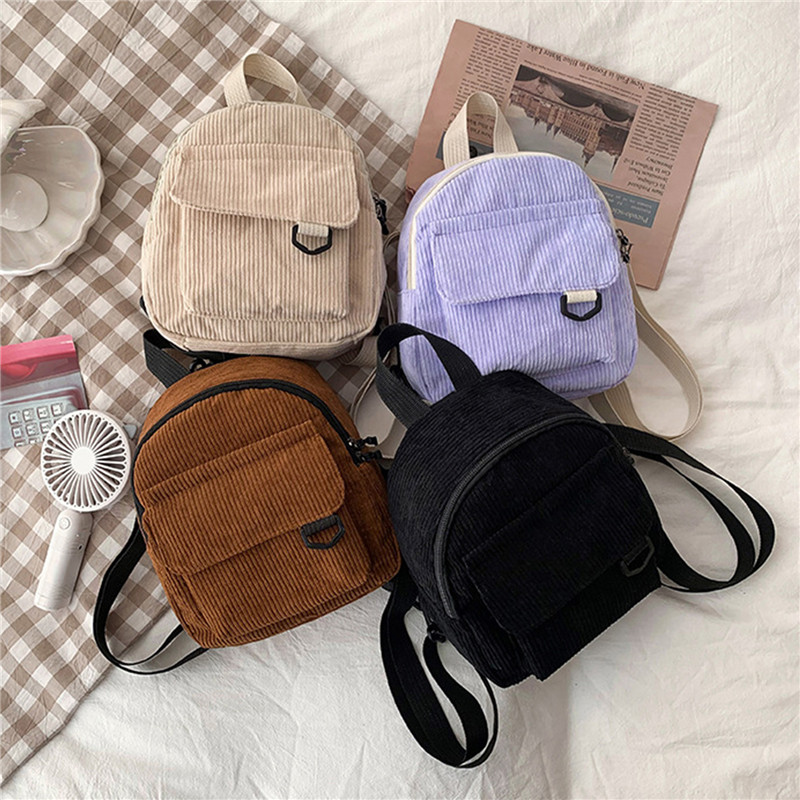 솔리드 컬러 미니 배낭 코듀로이 작은 배낭 간단한 캐주 - Fashion Backpack Women 리뷰 및 가격
